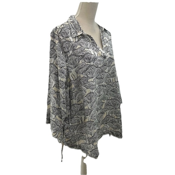 Rachel Zoe Linen Top Womens 2X Dolman Sleeve She’ll Print V Neck Tie Blouse - Picture 2 of 7